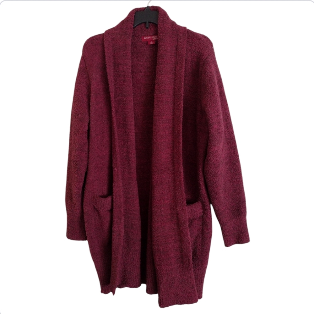 Barefoot Dreams CozyChic heathered red long open cardigan pockets size Medium